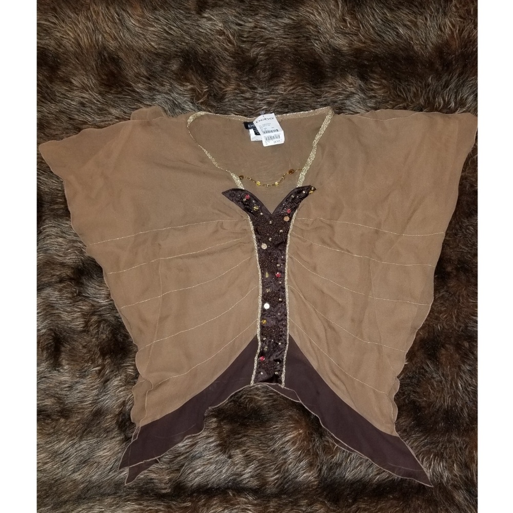 Brand New Bebe Beaded Butterfly sheer cover up top